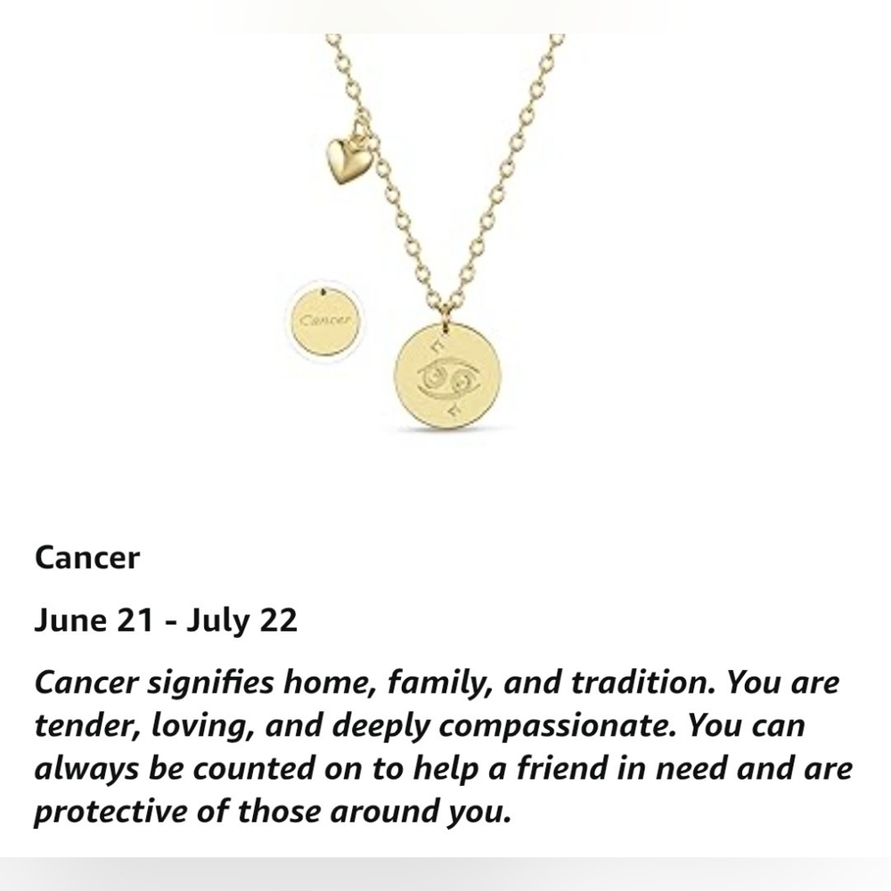 14k Gold Plated Cancer Zodiac Pendant Necklace Reversible New Gift With Box - Picture 4 of 6